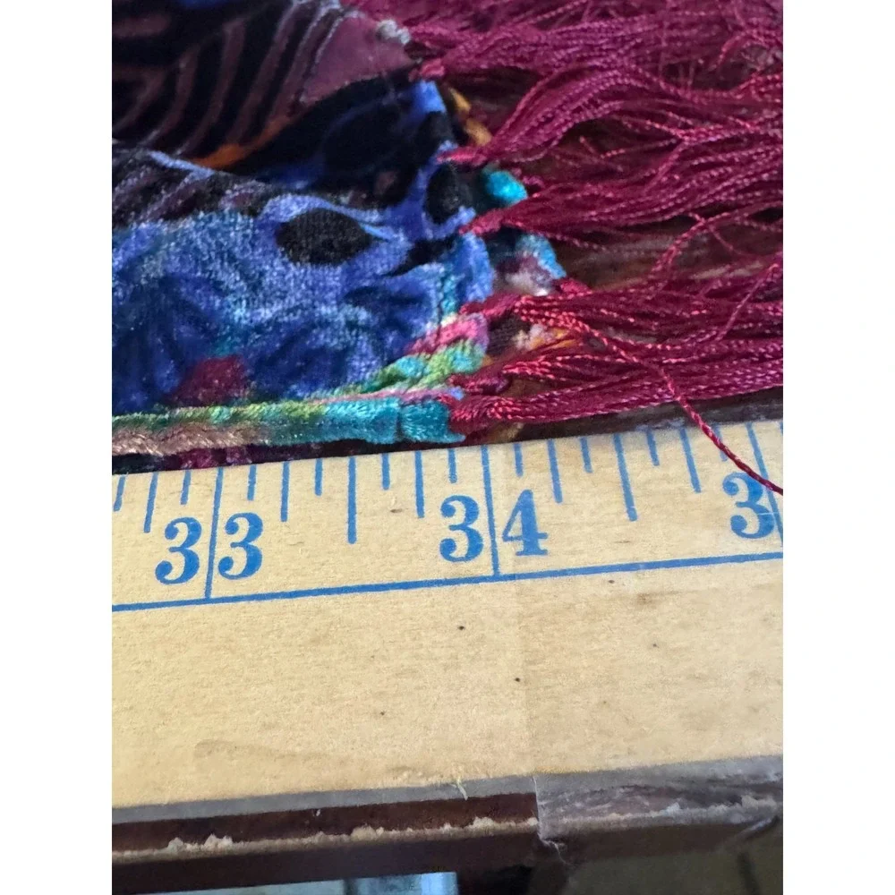 Women Peacock Colorful Vibrant Silk Blend Velvet Burnout Scarf Wrap Shawl Fringe